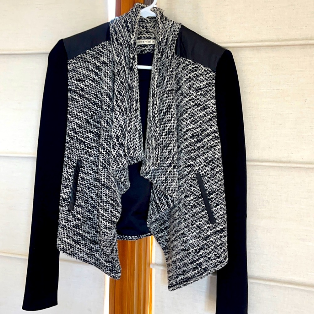 Alice + Olivia drape front jacket with leather shoulder details